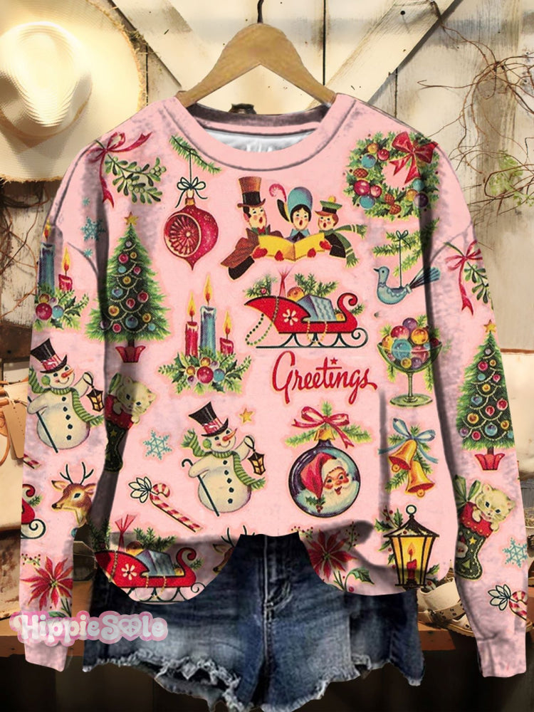 Women's Christmas Retro Old Fashion Vintage Scenes Print Casual Hoodie Sweatshirt