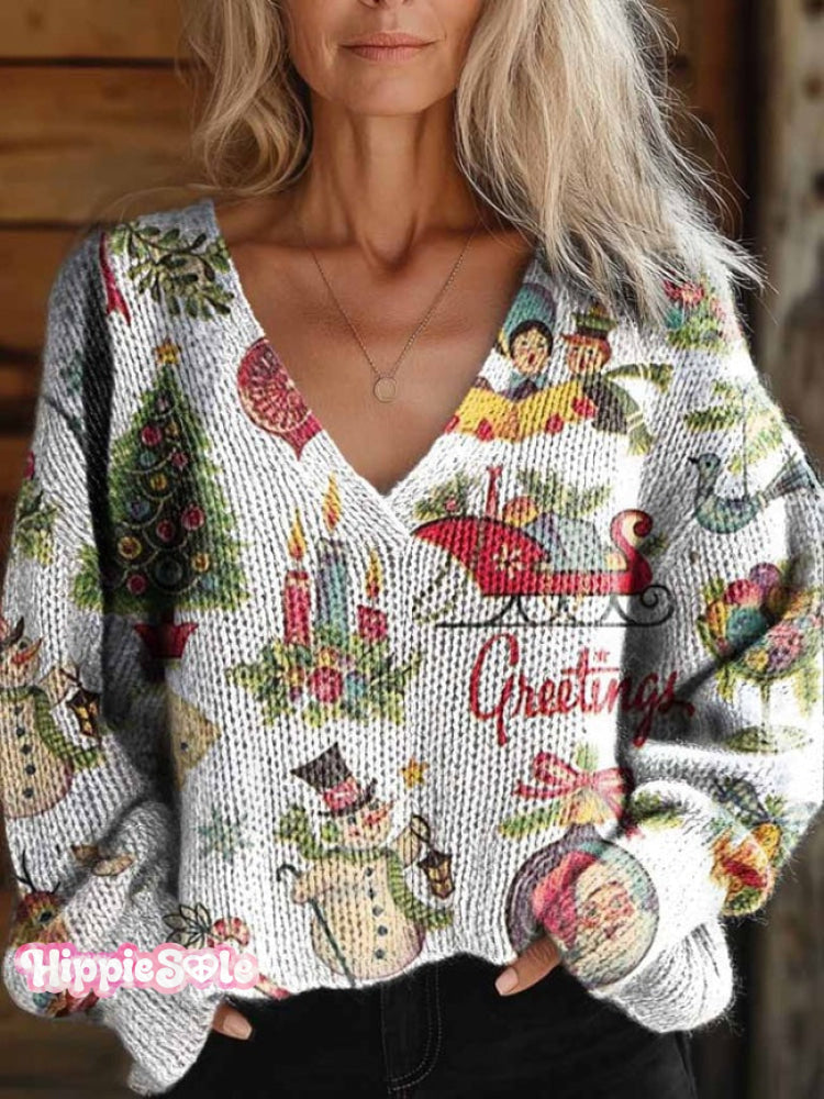 Women's Christmas Retro Old Fashion Vintage Scenes Print Casual Hoodie Sweatshirt