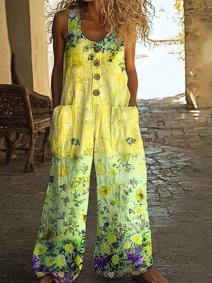 Chic Vintage Loose Floral Jumpsuit