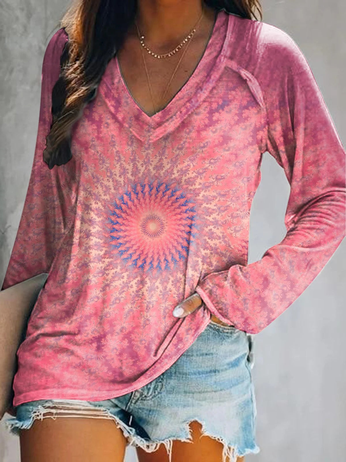 Unisex Retro Colorful Kaleidoscope Print Casual Loose Short Sleeve T-Shirt