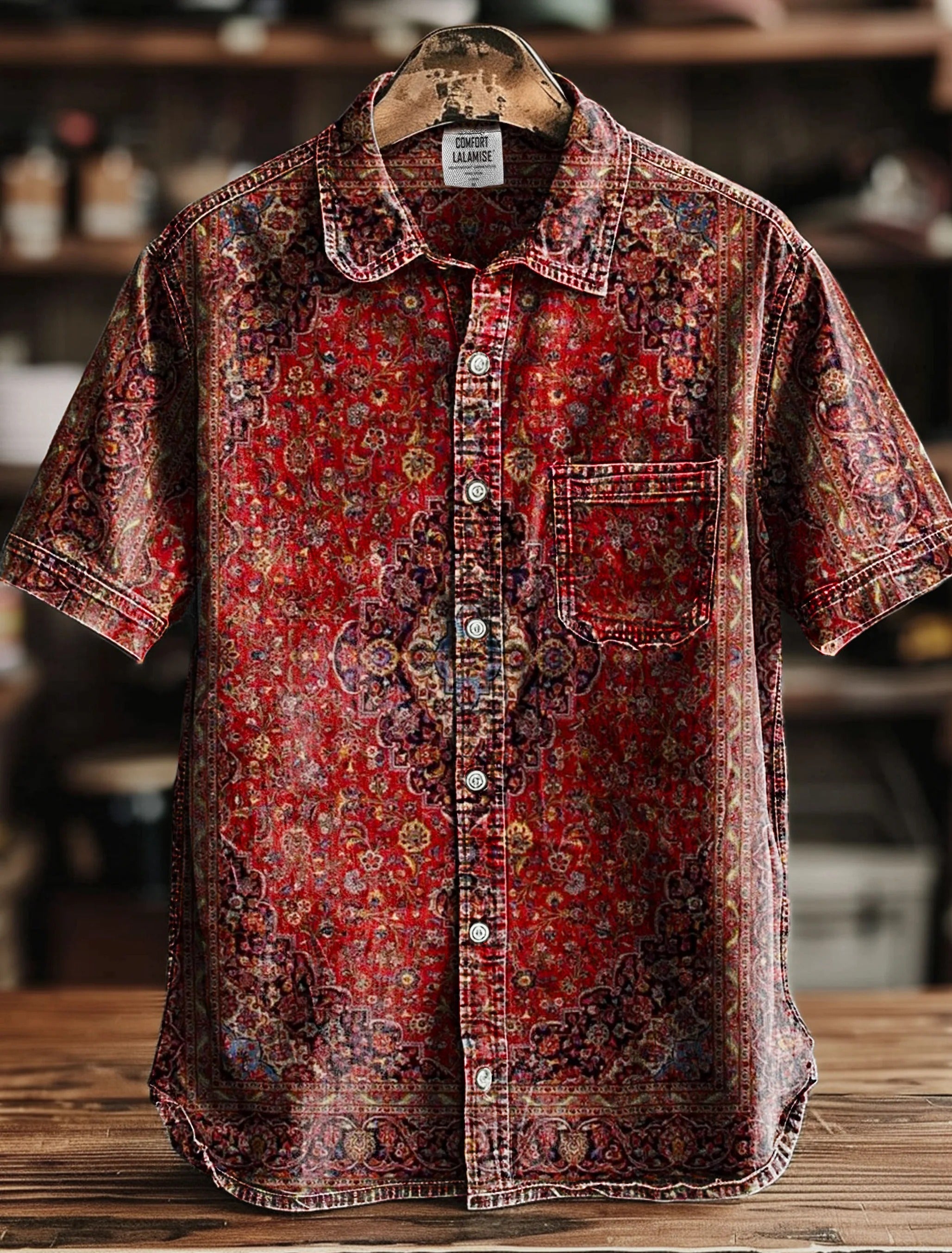 Vintage Ethic Print V-neck Casual T-Shirt