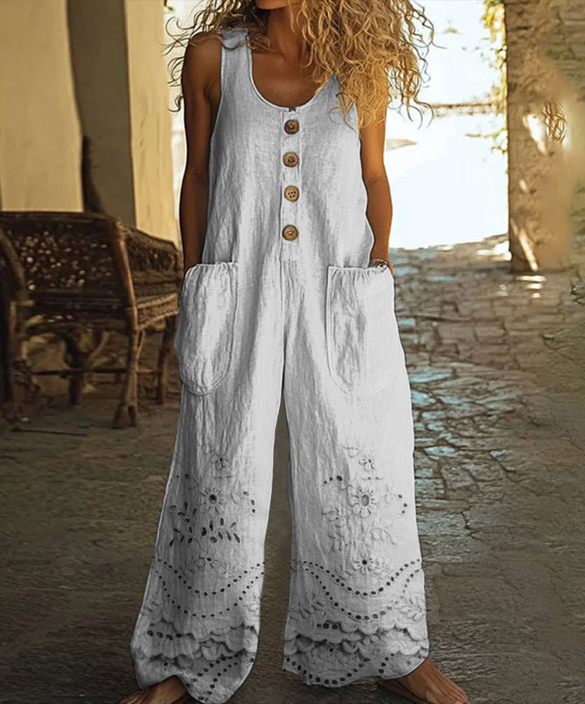 Vintage Floral Pattern Art Print Casual Wide-leg Jumpsuit