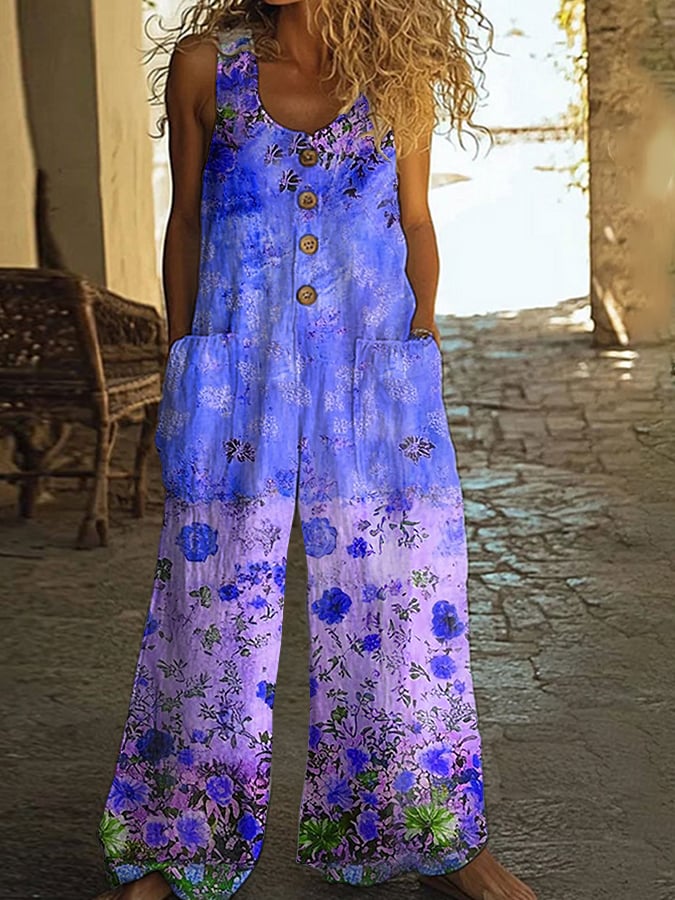 Chic Vintage Loose Floral Jumpsuit