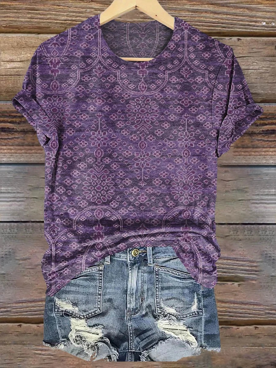 Women's Art Painting Purple Vintage Floral Print Long Sleeve Shirt
