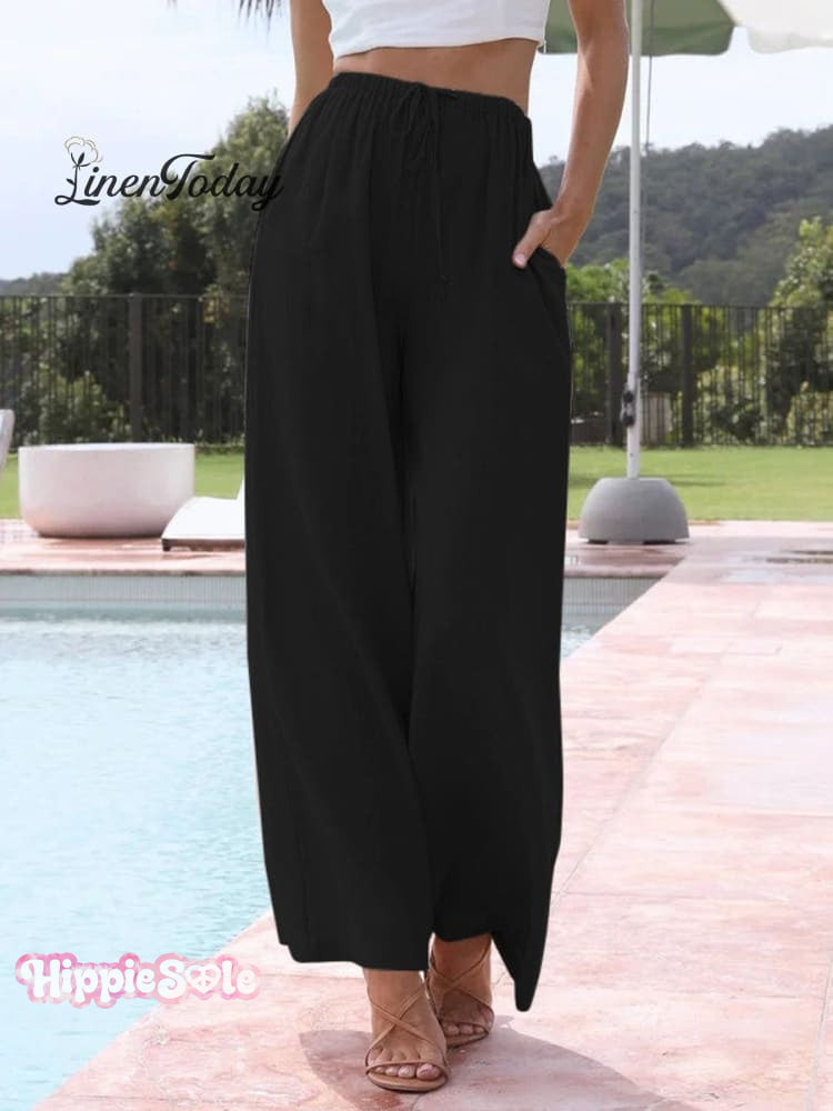 Women's Solid Color Loose Elegant Casual Simple Cotton And Linen Pants