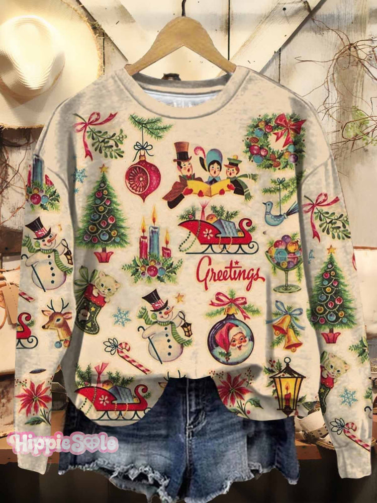 Women's Christmas Retro Old Fashion Vintage Scenes Print Casual Hoodie Sweatshirt