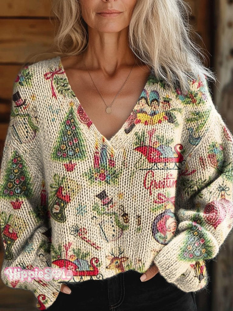 Women's Christmas Retro Old Fashion Vintage Scenes Print Casual Hoodie Sweatshirt