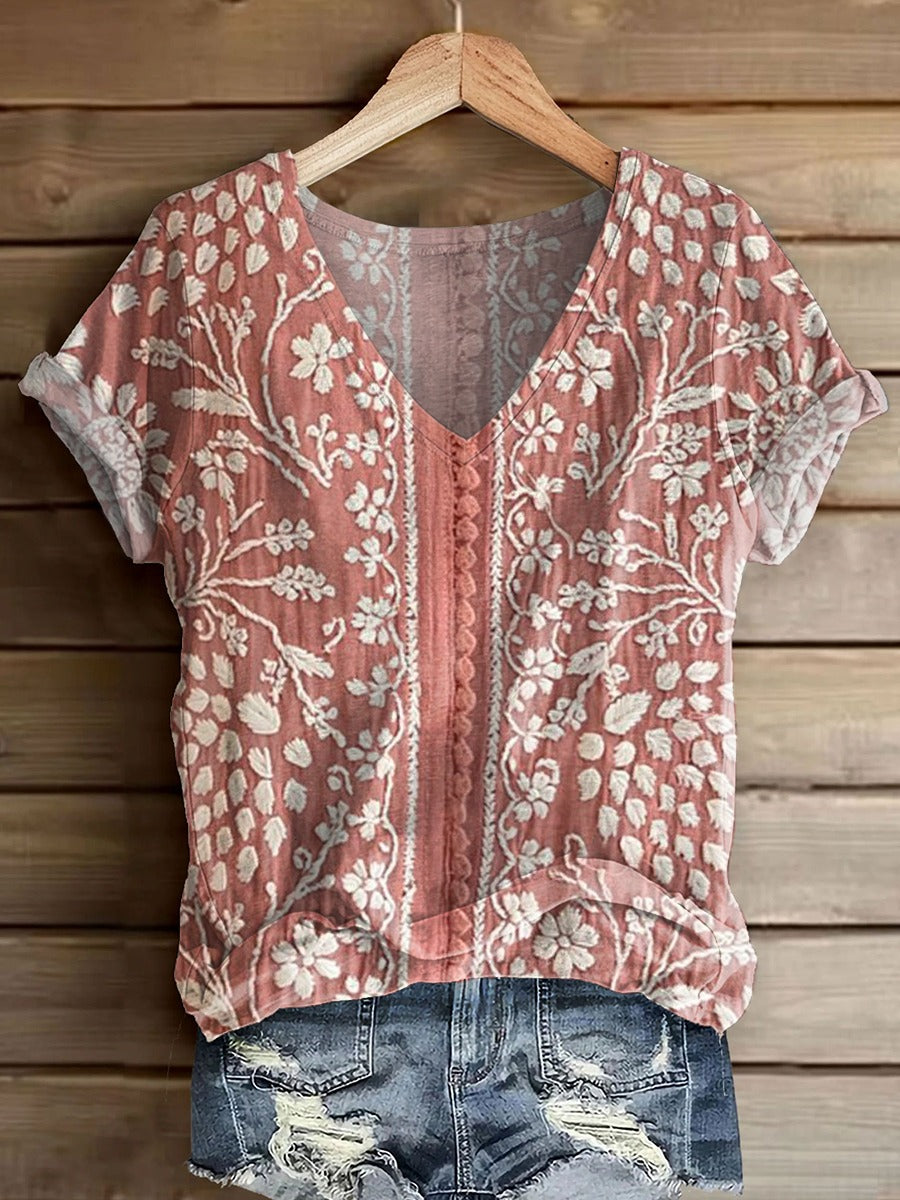 Women's Vintage Ethnic Floral Art Art Print Casual Long Sleeve T-shirt