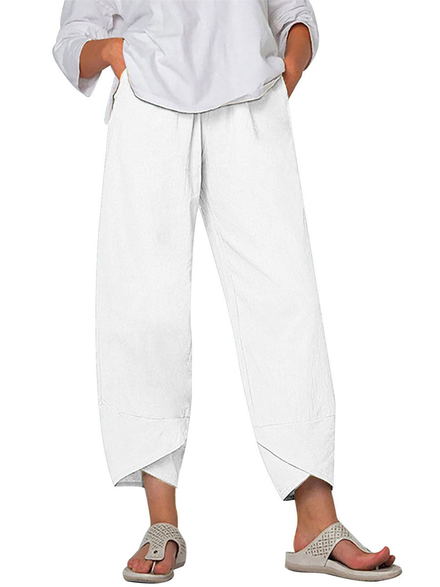 Women's Solid Color Loose Elegant Casual Simple Cotton And Linen Ninth Pants