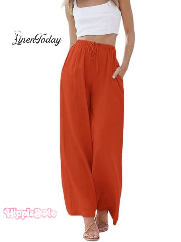 Women's Solid Color Loose Elegant Casual Simple Cotton And Linen Pants