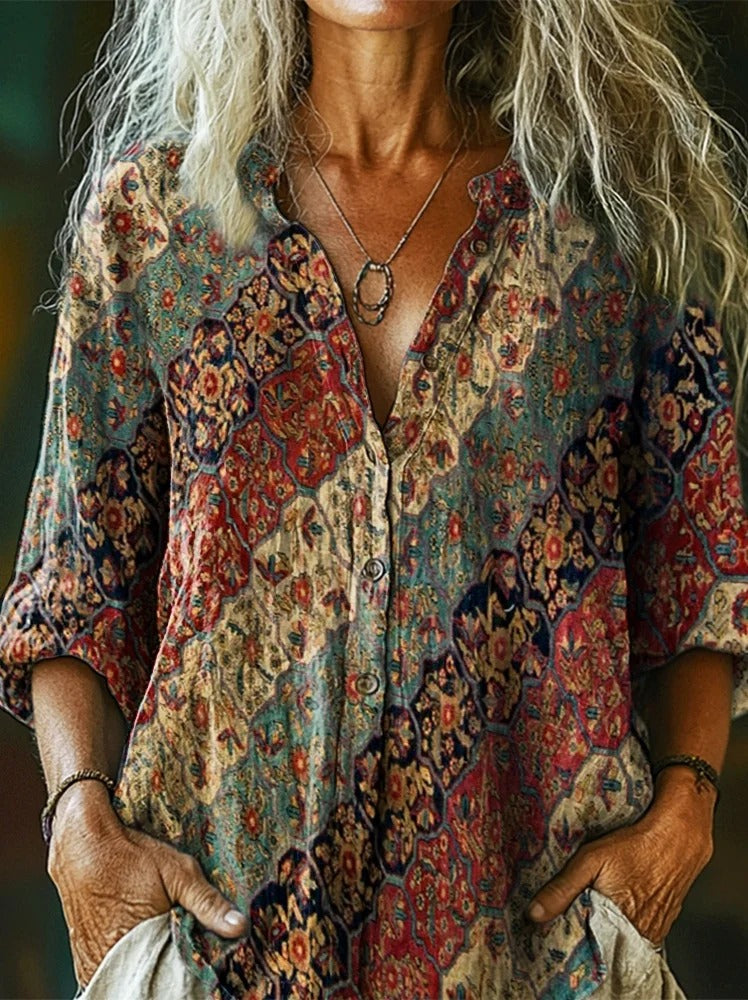 Women's Bohemian Ethnic Totem Art Print Sleeveless Cotton Pocket Dress