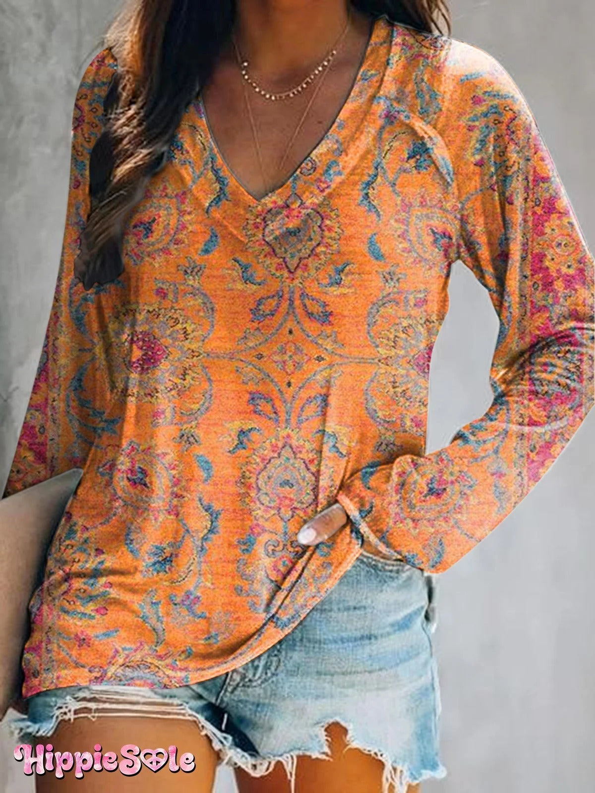 Women's Retro Ethnic Totem Art Pattern Print Pocket V-neck Cotton Dress