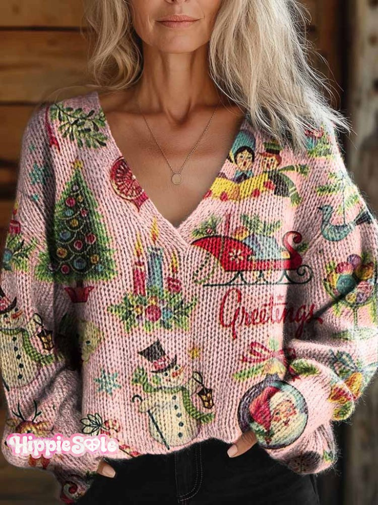 Women's Christmas Retro Old Fashion Vintage Scenes Print Casual Hoodie Sweatshirt