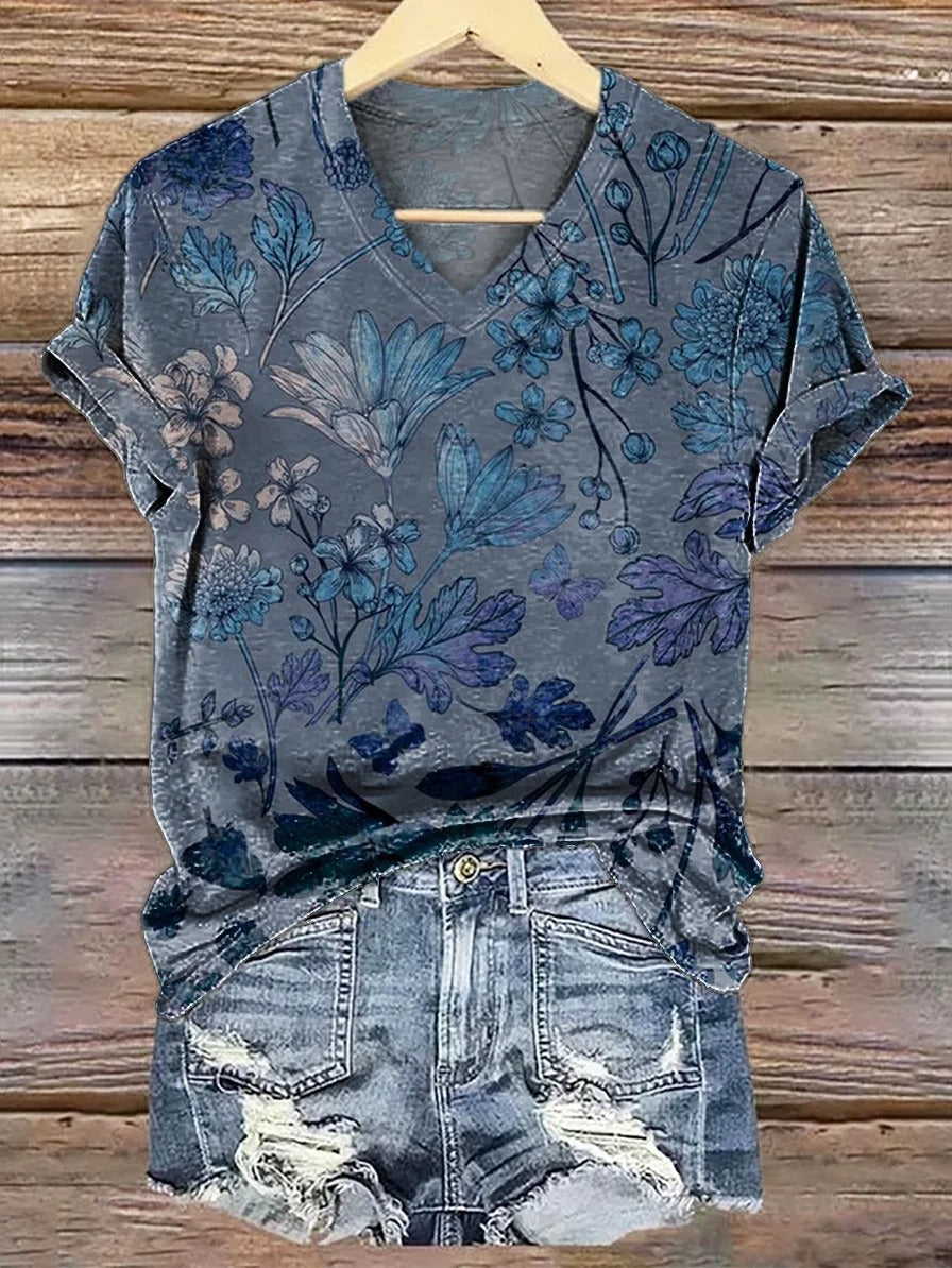 Women's Vintage Ethnic Floral Art Print Casual Cotton And Linen Shirt