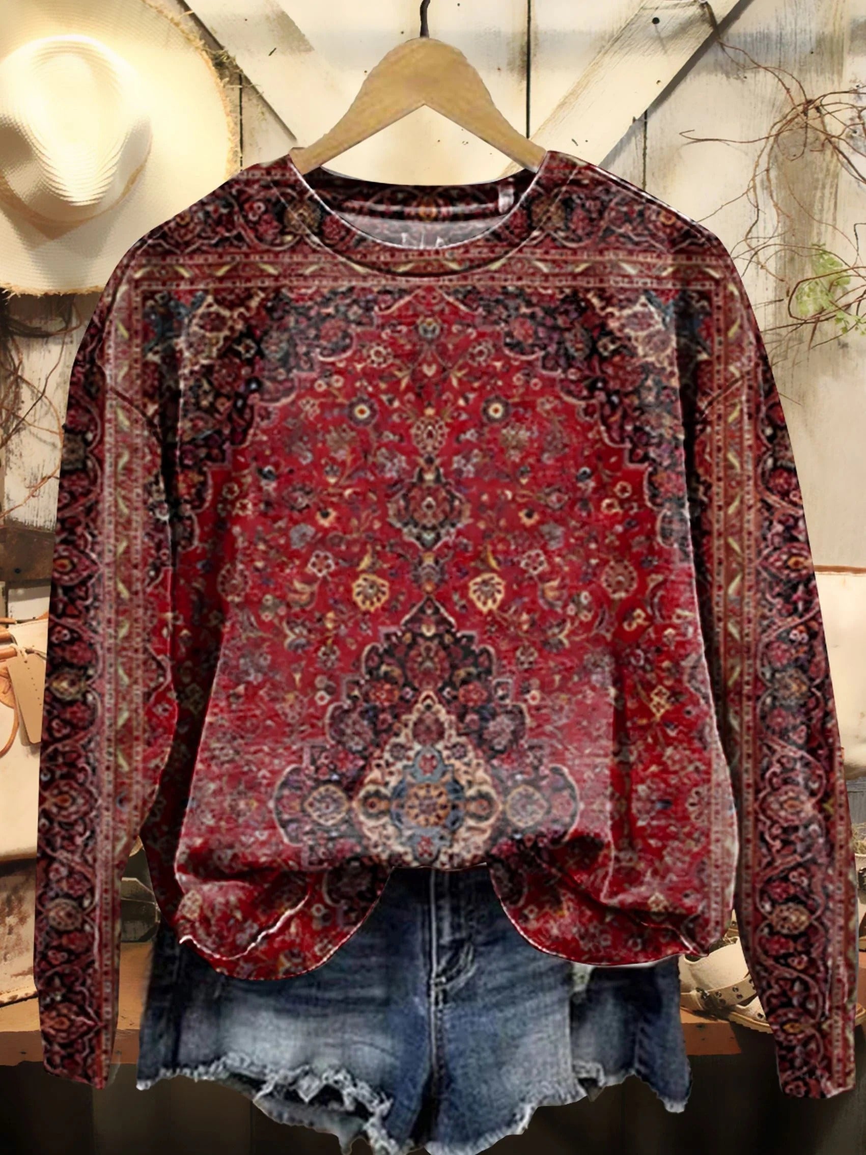 Vintage Ethic Print V-neck Casual T-Shirt