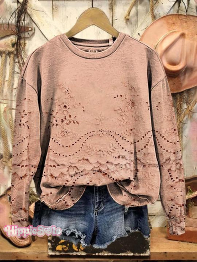 Vintage Lovely Lace Floral Pattern Art Print Casual Sweatshirt