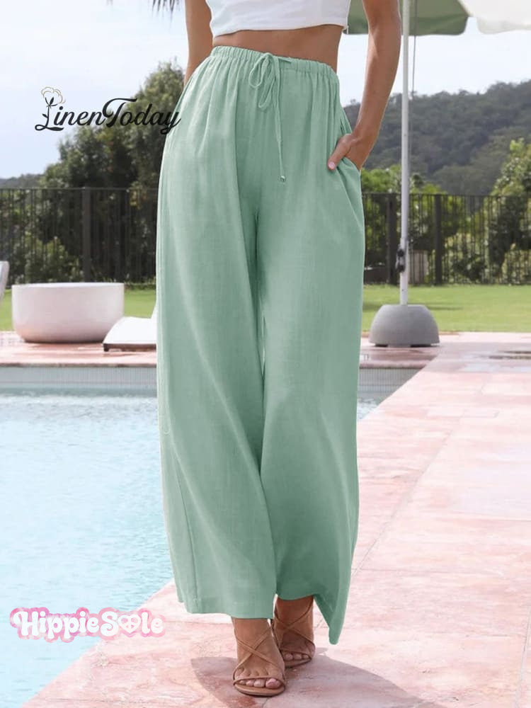 Women's Solid Color Loose Elegant Casual Simple Cotton And Linen Pants