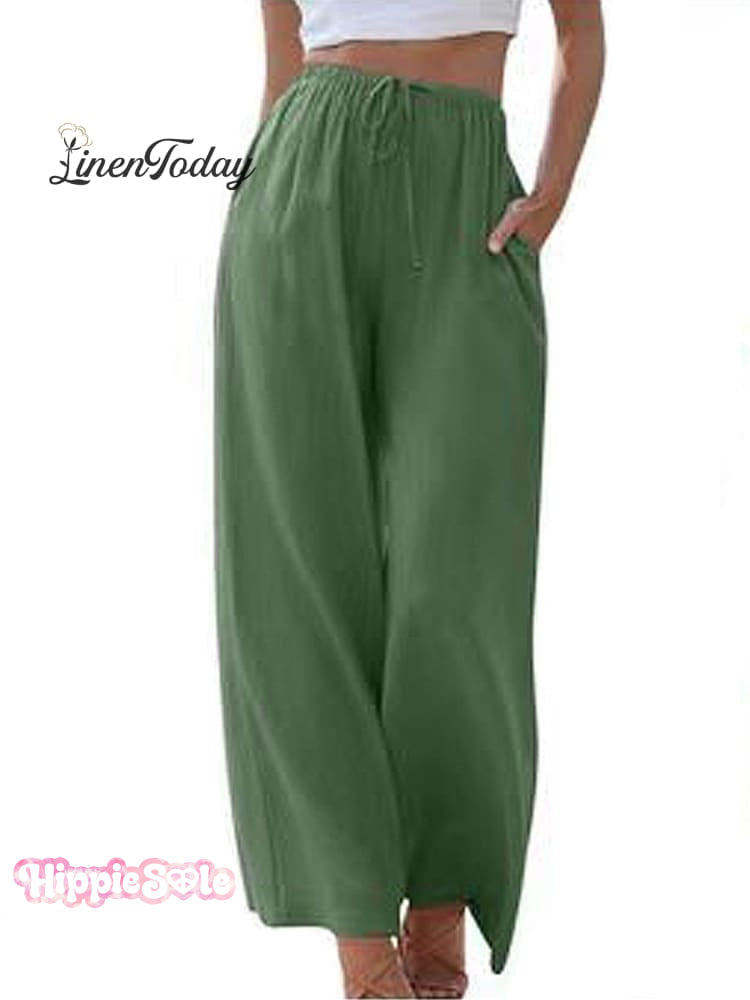 Women's Solid Color Loose Elegant Casual Simple Cotton And Linen Pants