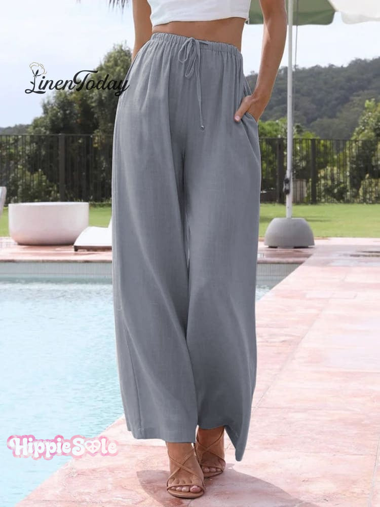 Women's Solid Color Loose Elegant Casual Simple Cotton And Linen Pants