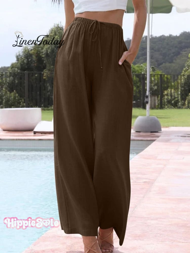 Women's Solid Color Loose Elegant Casual Simple Cotton And Linen Pants