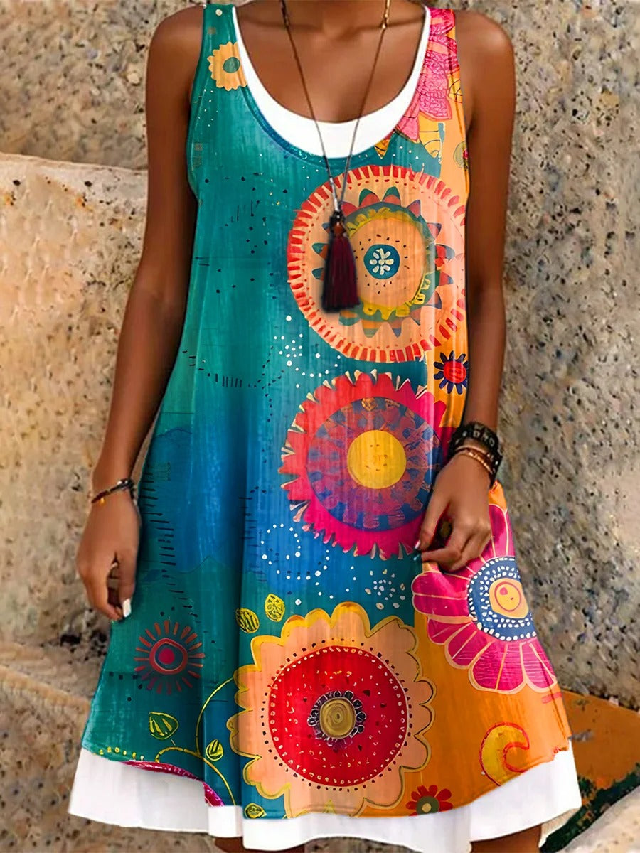 Women's Art Painting Hippie Print V-Neck T-Shirt