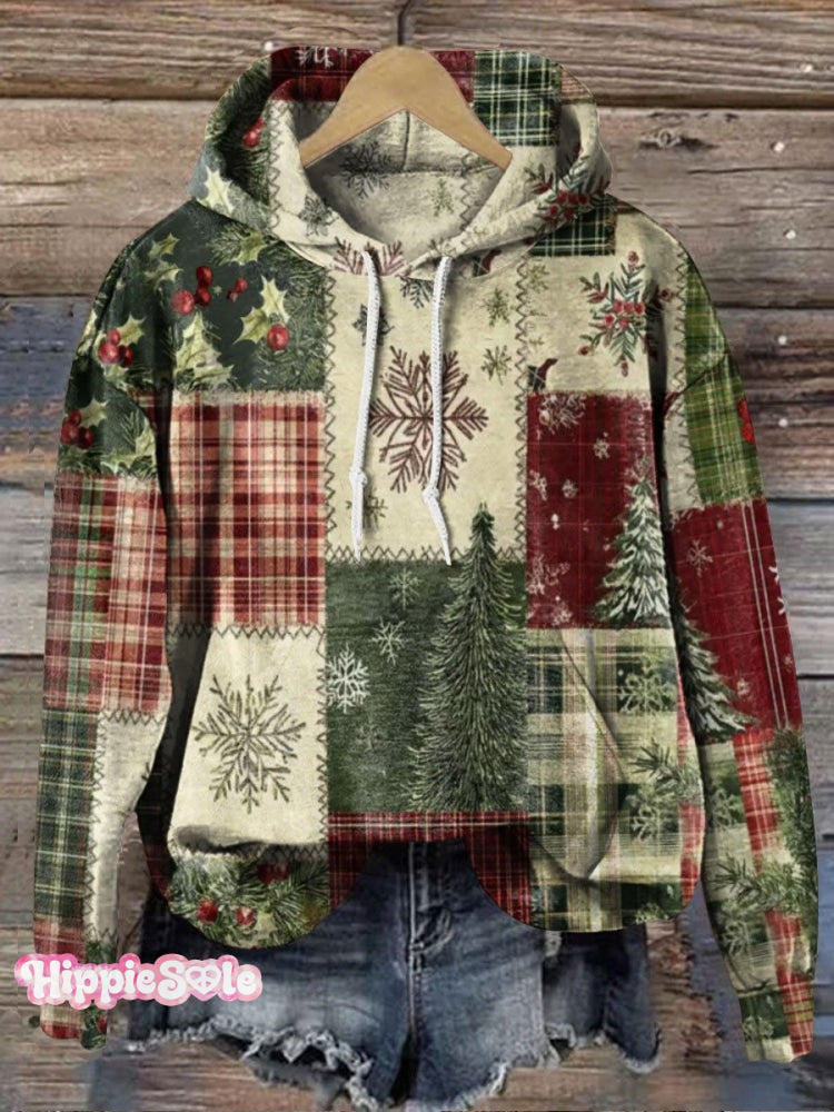 Vintage Christmas Patchwork Art Print Casual  Sweatshirt