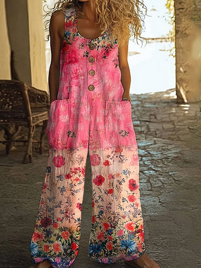 Chic Vintage Loose Floral Jumpsuit