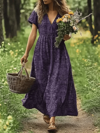 Women's Art Painting Purple Vintage Floral Print Long Sleeve Shirt