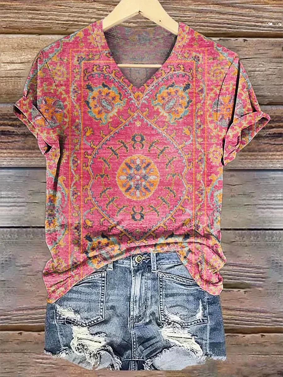 Women's Vintage Floral Totem Print Punk Hippie Batwing Tussle Fringes Poncho Dress