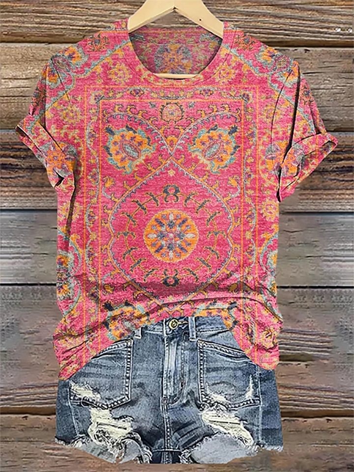 Women's Vintage Floral Totem Print Punk Hippie Batwing Tussle Fringes Poncho Dress