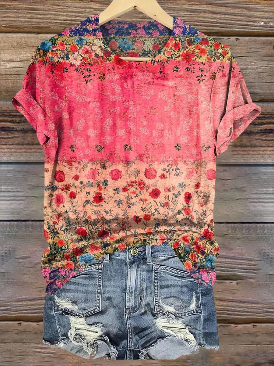 Women's Art Painting Hippie Print Crew Neck T-Shirt-1