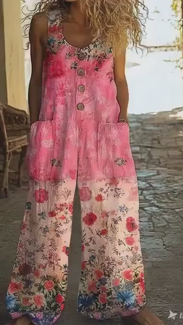 Chic Vintage Loose Floral Jumpsuit