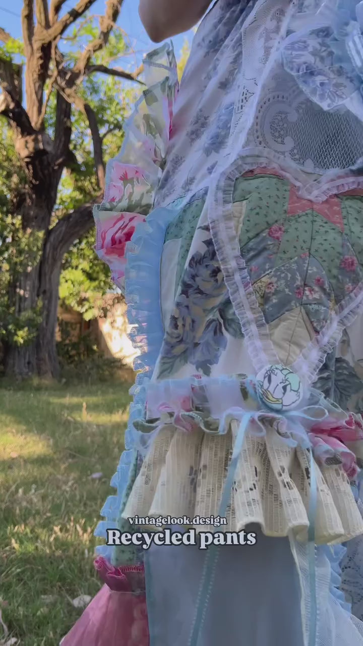 Cute Custom Floral Patchwork Art Pants